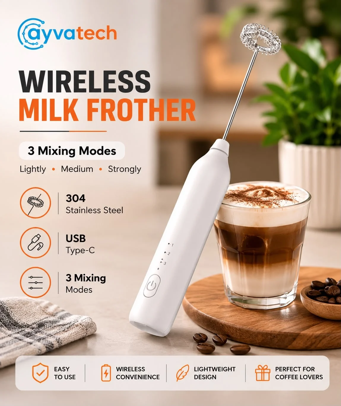Wireless Milk Frother – USB Şarjlı Süd Köpükləndir