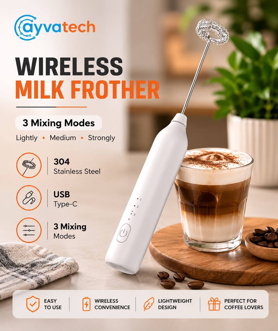 Wireless Milk Frother – USB Şarjlı Süd Köpükləndir
