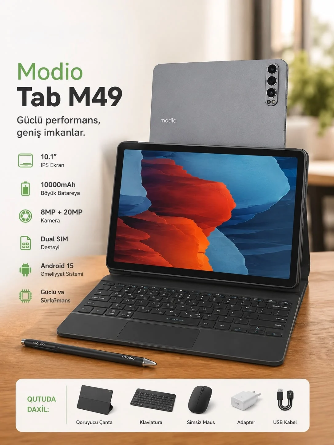 Modio M49 Planşet – 12GB RAM | 512GB Yaddaş | Klav