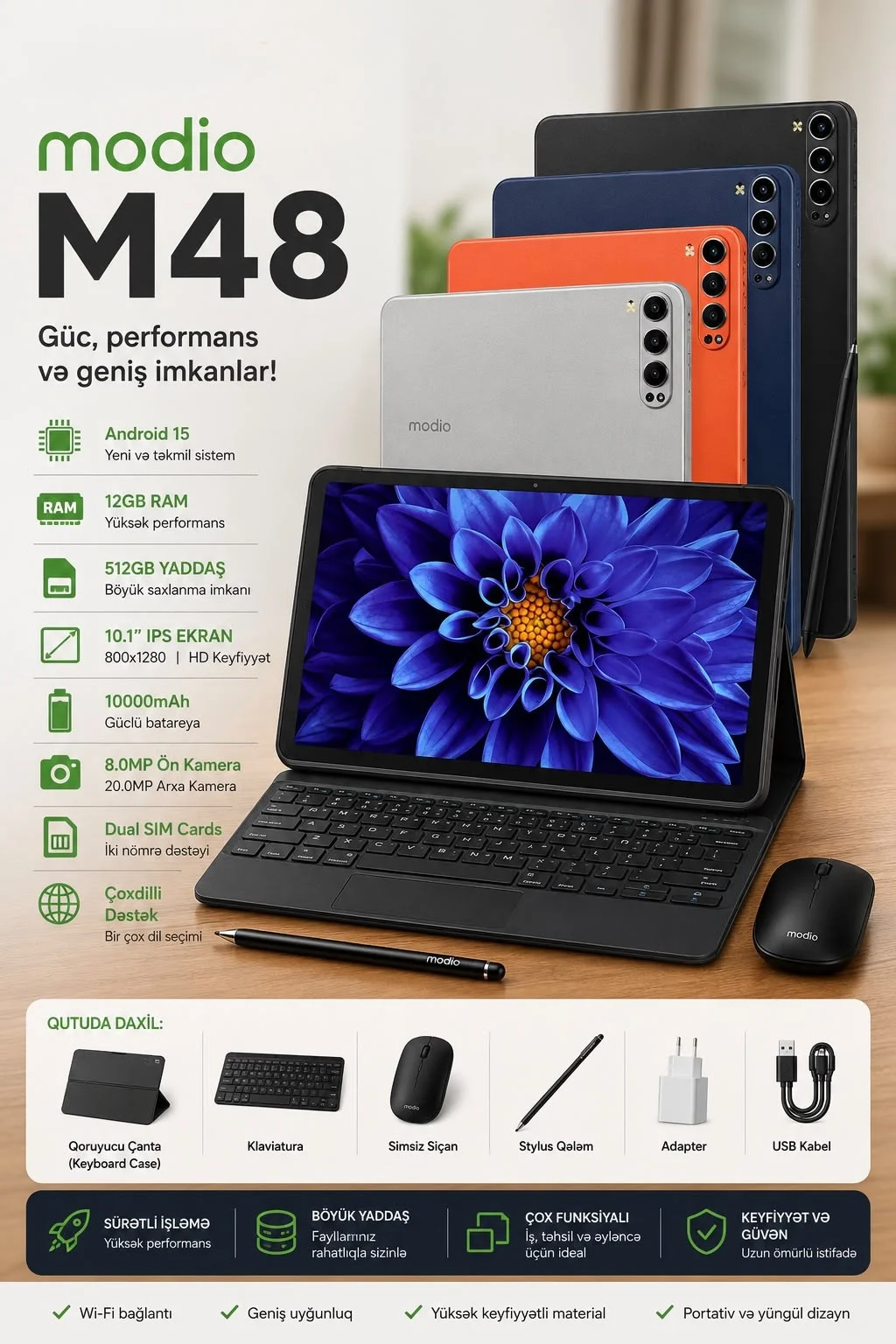 Modio M48 Planşet 12GB RAM, 512GB Yaddaş