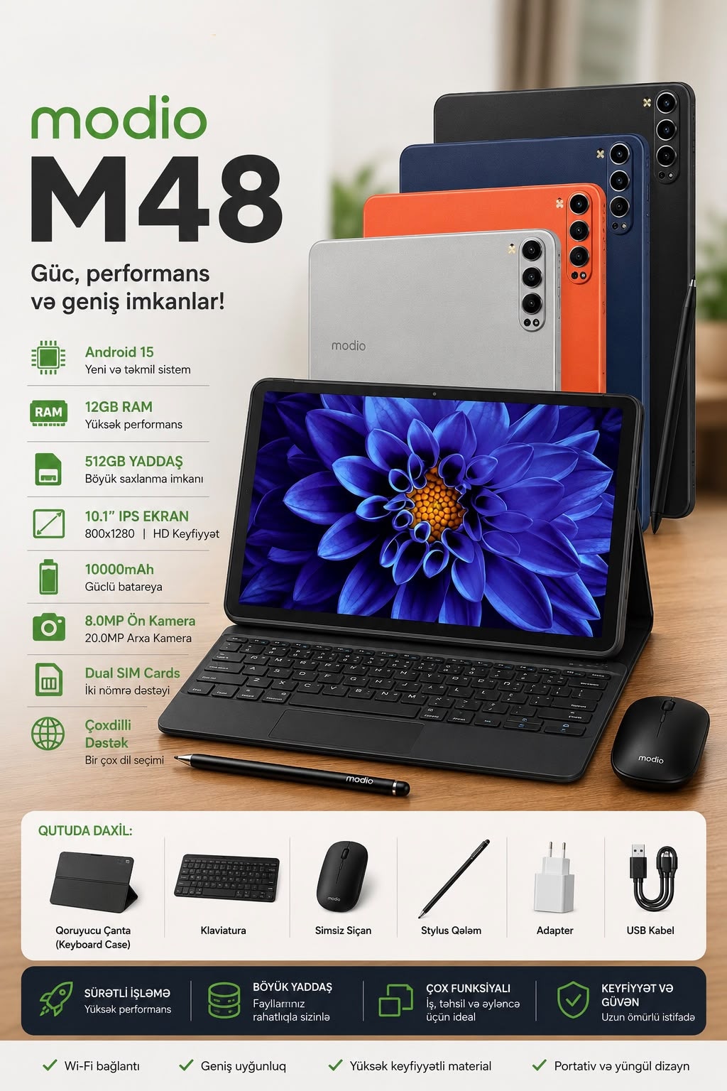 Modio M48 Planşet 12GB RAM, 512GB Yaddaş